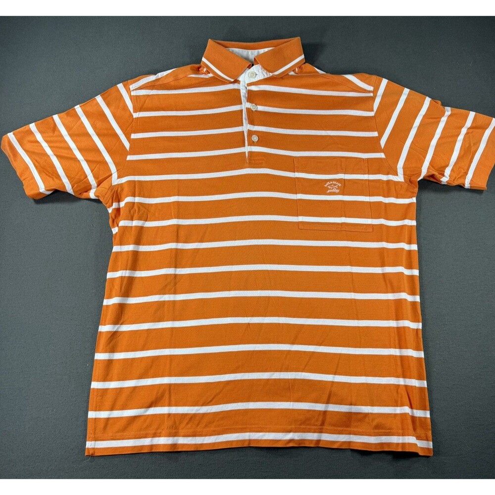 Paul & Shark Yachting Polo Shirt Mens L Orange 100% Cotton Striped Made In Italy